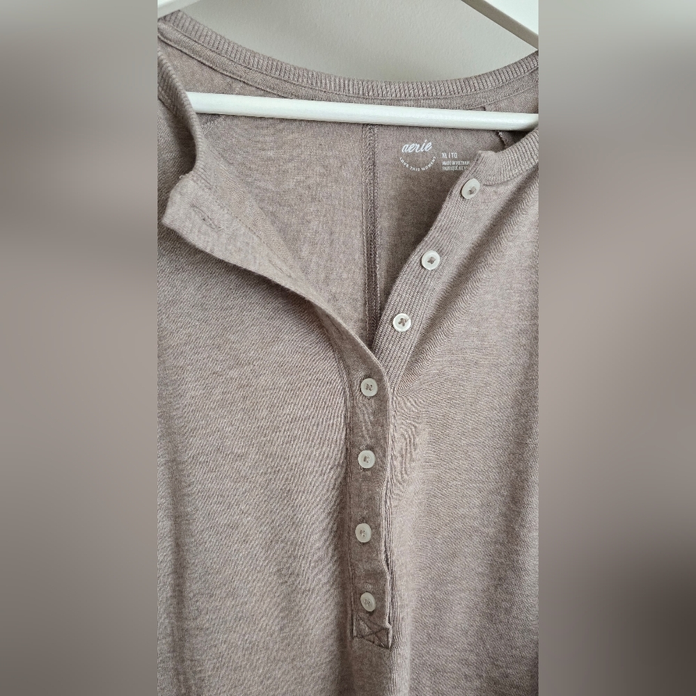 Aerie Taupe Button-Up Sweatshirt